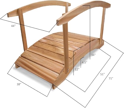 All Things Cedar FB72-R Garden Bridge with Side Rails | 6-Ft Cedar Wooden Bridge for Gardens, Backyards & Streams | Easy to Assemble & Made from Untreated Western Red Cedar | 71x38x34 - size: 6-Ft Bridge & Rails