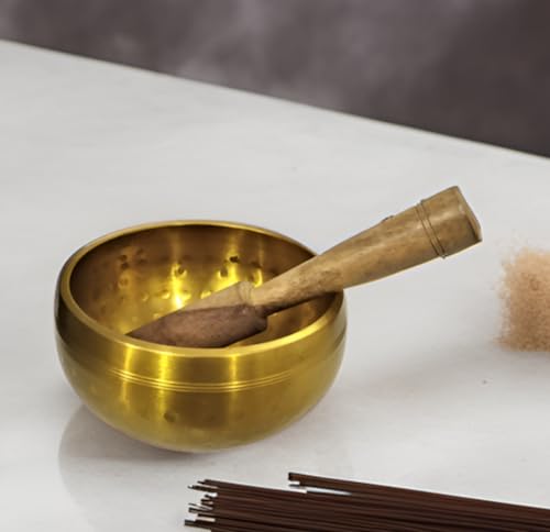 Purpledip Hammered Bell Metal Singing Bowl: Tibetan Buddhist Musical Instrument for Meditation Prayers (10686) - style: Hammered design | 4 inches | Gold