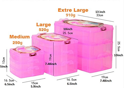 Kamay's Medium 3 Tier Stackable Adjustable Compartment Slot Bead Craft Jewellery Tool Storage Organiser Snap-lock Tray Container, with 18 Compartments, Container Box Pink - style: Medium 3 Tier 18 Compartments pink