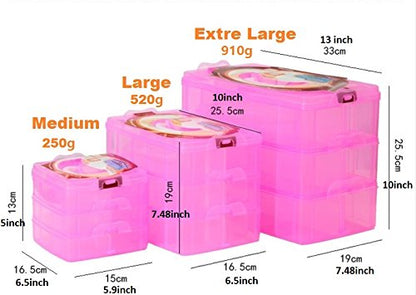 Kamay's Medium 3 Tier Stackable Adjustable Compartment Slot Bead Craft Jewellery Tool Storage Organiser Snap-lock Tray Container, with 18 Compartments, Container Box Orange - style: Medium 3 Tier 18 Compartments Orange