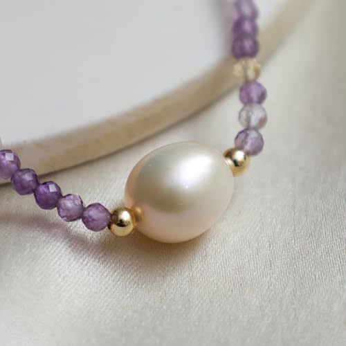 Gempires Handmade Beaded Crystal Bracelets with Freshwater Pearl Gemstone Jewelry Hypoallergenic 7.5 Inch Gold Plated Everyday Wear Bracelet Gifts