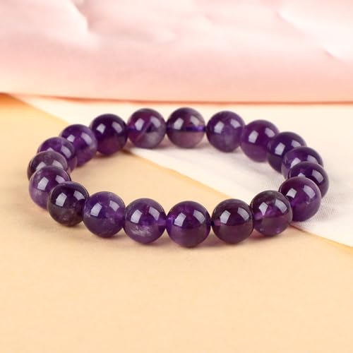 LPBeads Handmade Natural Gemstone Stretch Elastic Bracelet Healing Crystal Round Stone Beads Jewelry Gifts for Women Men - color: Amethyst, size: 10mm