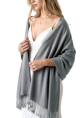 Achillea Lightweight Pashmina Scarf for Women – Soft Silky Shawl Wrap for Evening Dresses, Bridesmaids & Everyday Wear - color: Grey