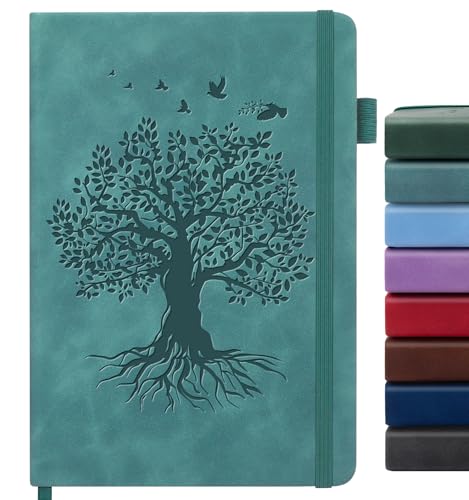 Lined Journal Notebook for Women Men, A5 Hardcover Leather Journals for Writing, 200 Pages Thick Paper, Daily Journal Notebook for Work, School, Note Taking, Business, Travel, College Ruled - color: A-Tree-Sea Green, size: 1 Pack-A5