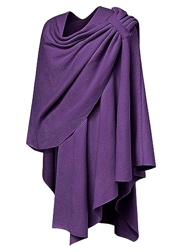 PULI Womens Large Cross Front Poncho Sweater Wrap Topper Knitted Elegant Shawls Cape for Fall Winter - color: 1-purple