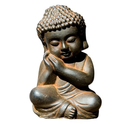 Mini Meditation Buddha Ornament, Solid Cast Iron Figurine, Outdoor Garden Decor Sculpture, Feng Shui Artwork for Home Living Room (Natural Rust,3)