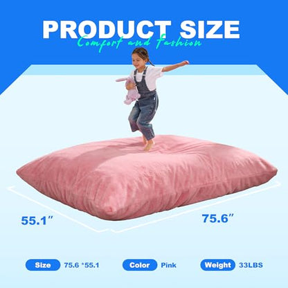 Hobestluk 3 in 1 Bean Bag Chair Giant Bean Bag Chairs for Adults with Chevron Plush Fur Cover Convertible Bean Bag Floor Cushion with Machine Washable Cover for Living Room (Plush Pink) - color: Hot Pink