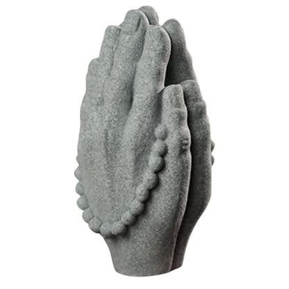 Yardwe Zen Buddha Beads Hand Statue Sandstone Craft Figurine Home Decor Accent Meditation Sculpture for Living Room Tea Room Display