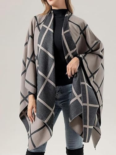 Women's Elegant Shawl Wraps, Soft Open Front Poncho Cape, Reversible Casual Cardigan Shawls for Gift Travel - color: Flesh Pink-black