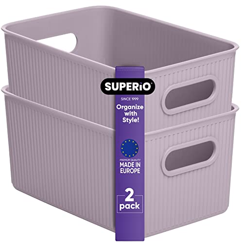 Superio Ribbed Collection - Decorative Plastic Basket Open Home Storage Bins Organizer, Medium Lilac Purple (2 Pack) Container Boxes for Organizing Closet Storage Bins for Shelves 5 Liter - size: 2 Pack, style: Bin - Medium (5 Liter)