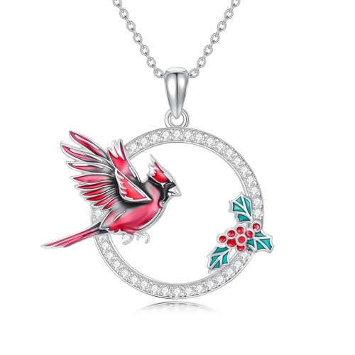 Hummingbird/Phoenix/Owl/Dove/Flamingo/Raven/Blue Jay/Cardinal/Peacock/Eagle/Parrot/Robin Necklace for Women 925 Sterling Silver Bird Pendant Necklace Animal Jewelry Gift for Mother Wife - style: Cardinal Round Necklace
