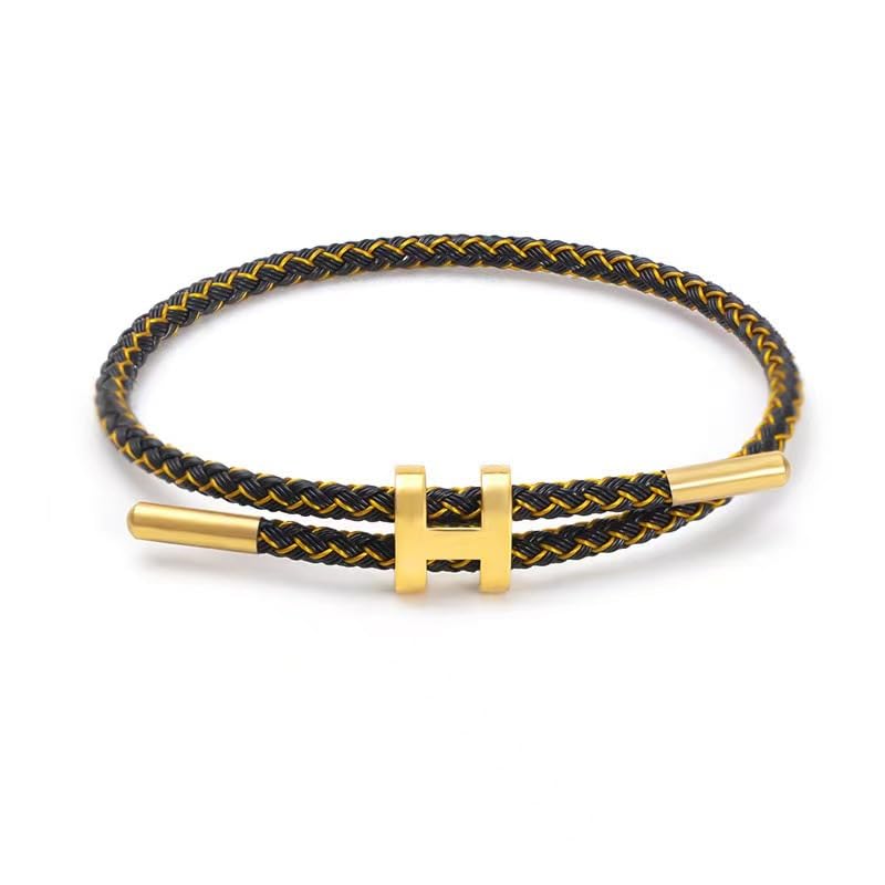 OSIRIDEH2 Bracelet with Adjustable Design Polished H Shape Buckle, Bracelets for Women, 18k Gold-plated Buckle Design Titanium Steel Wire Rope Women's Gift Jewelry - color: Black and gold