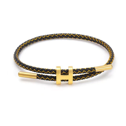 OSIRIDEH2 Bracelet with Adjustable Design Polished H Shape Buckle, Bracelets for Women, 18k Gold-plated Buckle Design Titanium Steel Wire Rope Women's Gift Jewelry - color: Black and gold