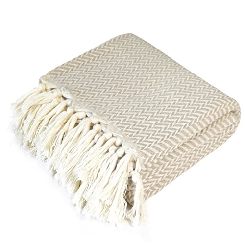 Peshtemania Premium Cotton Boho Throw Blanket Fall Throw Blanket |50”x60”| Beige Cream for Bed Sofa Couch Outdoor Farmhouse Turkish Throws and Blankets for Bedroom Picnic Blankets Yoga Blanket