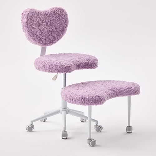 Meditation Chair with Wheels, Ergonomic Criss Cross Chair, Adjustable ADHD Floor Sitting Chair, Swivel Cross Legged Office Chair with High Back, Kneeling Posture Chair, Plush Faux Fur Fabric（Violet） - color: （plush Faux Fur Fabric）violet