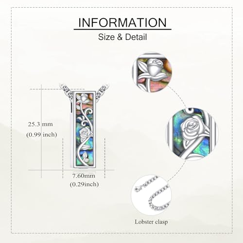 Cremation Urn Necklaces for Ashes Sterling Silver 3D Vertical Bar Memorial Pendant for Loved Ones Keepsake Cremation Jewelry Gifts for Women Men - style: Rose Flower