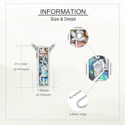 Cremation Urn Necklaces for Ashes Sterling Silver 3D Vertical Bar Memorial Pendant for Loved Ones Keepsake Cremation Jewelry Gifts for Women Men - style: Rose Flower