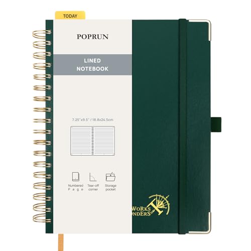 POPRUN Lined Spiral Journal Notebook for Women & Men, B5-7.25 x 9.5in, 220 Pages, 120 GSM College Ruled Notebooks, Hardcover Journals for Work, School, Note Taking Writing, Journaling, Dark Green - color: Dark Green, size: 7.25 x 9.5 inches