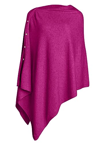 PULI Women's Versatile Knitted Shawls Scarf Poncho Sweater with Buttons Lightweight Spring Summer Fall Wraps - color: A-hotpink