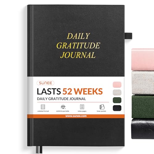 SUNEE Daily Gratitude Journal – 52 Weeks Simple 5 Minute Journal for Daily Reflection, Build Positivity and Mindfulness, Undated Minimalist Planner for Women & Men (Black)