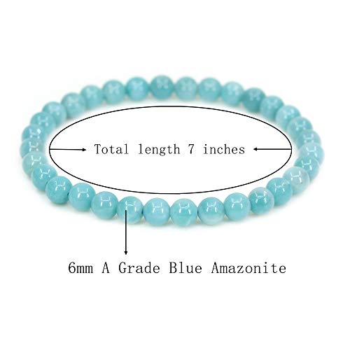 Natural Gemstone 6mm Round Beads Stretch Bracelet 7 Inch - color: Blue Amazonite