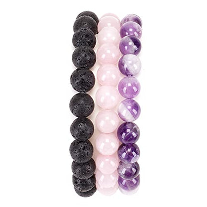 Cherry Tree Collection - Small, Medium, Large Sizes - Gemstone Beaded Bracelets For Women and Men - 8mm Round Beads - color: Peace and Serenity, size: Medium