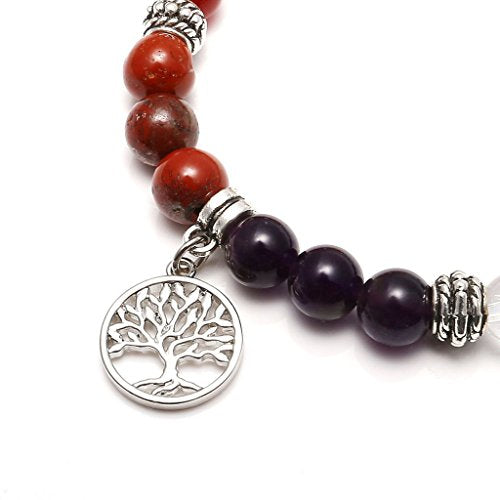 Jovivi 7 Chakra Gemstone Tree Life Healing Crystal Bracelets Natural Stone Round Beads Bracelet for Yoga Energy Balancing Meditation