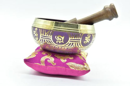 3.75" Tibetan Meditation Yoga Singing Bowl Green Set with free Wooden Mallet and Silk Cushion from Nepal, Singing bowls. (Purple) - color: Purple