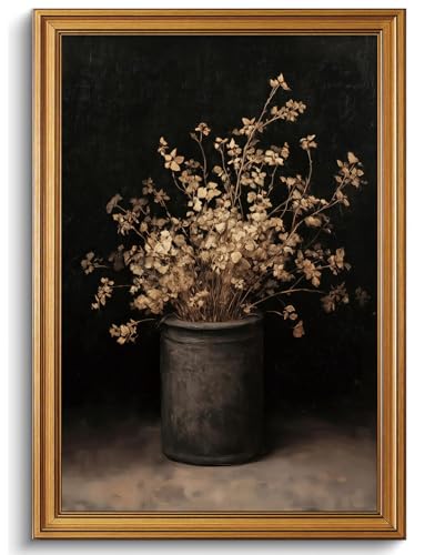 Gold Framed Wall Art Vintage Moody Floral Canvas Art Prints Antique Botanical Pictures Farmhouse Wall Decor Rustic Victorian Artwork Country Cottage Paintings for Living Room Bathroom16x24in - color: Dark Floral, size: 16x24in Gold Framed