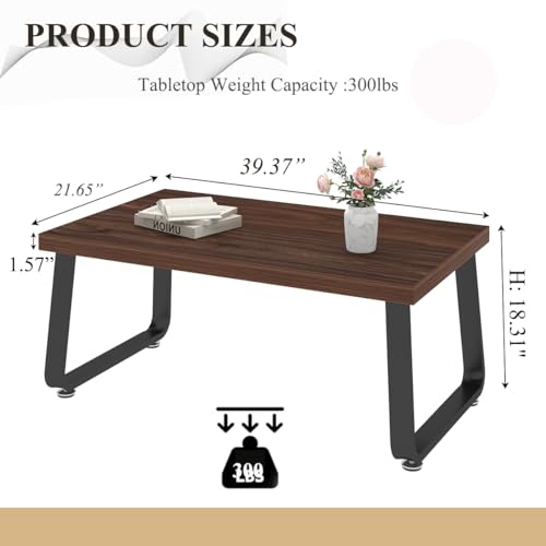 HSH Rustic Walnut Coffee Table, 39” Mid Century Modern Center Table, Rectangle Industrial Living Room Coffee Table, Simple Farmhouse Wood and Metal Tea Coffee Tables for Home Bedroom, Walnut, 39 in - color: Walnut, size: 39 Inch