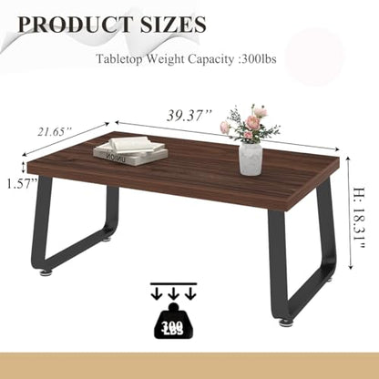 HSH Rustic Walnut Coffee Table, 39” Mid Century Modern Center Table, Rectangle Industrial Living Room Coffee Table, Simple Farmhouse Wood and Metal Tea Coffee Tables for Home Bedroom, Walnut, 39 in - color: Walnut, size: 39 Inch