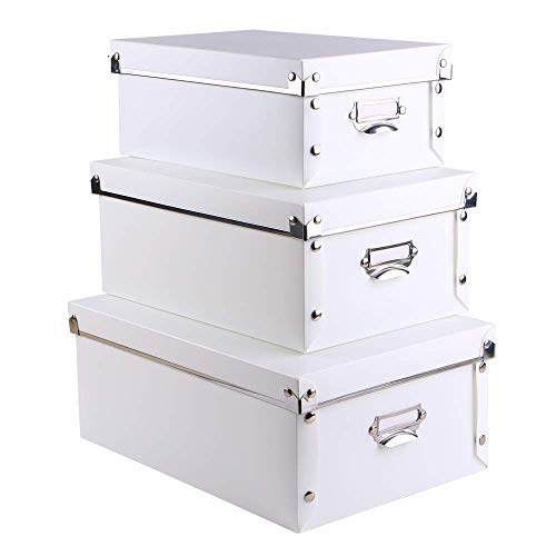 SEEKIND Decorative Storage Boxes with Lids,Water-Proof Storage Bins for Shoes,Clothes,Office … - color: C-White