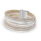 Fesciory Leather Wrap Bracelets for Women, Boho Leopard Multi-Layer Crystal Beads Cuff Bracelet Jewelry - color: Boho Braid(White)