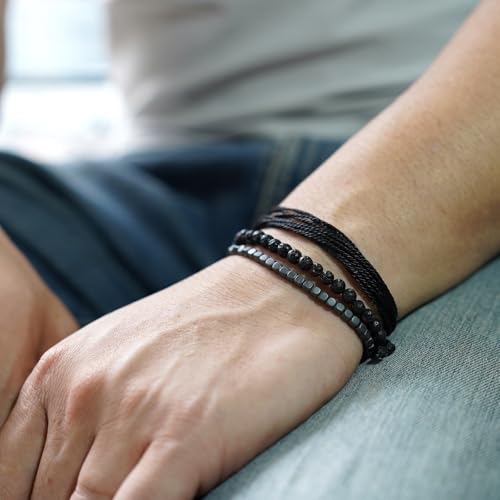 Mezcla Vida Handmade Natural Stone Beaded & Hematite Healing Bracelet Gift for Men-Set of 3 Stackable Adjustable Waterproof String Rope Bracelets