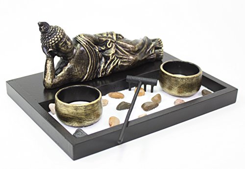 We pay your sales tax Tabletop Zen Garden Sleeping Relaxing Thai Buddha Rock Rake Candle Holder Home Decor(G16284)