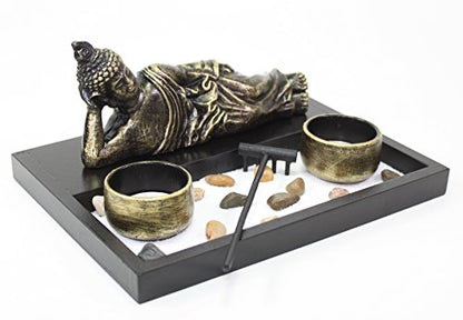We pay your sales tax Tabletop Zen Garden Sleeping Relaxing Thai Buddha Rock Rake Candle Holder Home Decor(G16284)