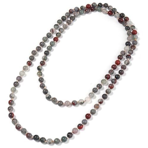 Beaded Necklace Hand Knotted for Woman - color: Bloodstone