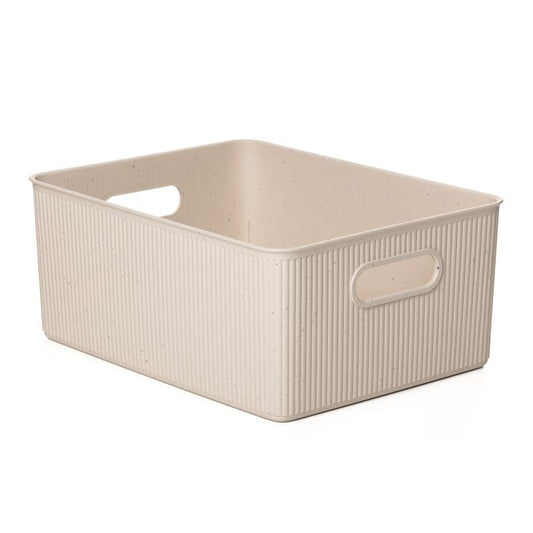 Eco-Friendly Decorative Plastic Basket Open Home Storage Bins Organizer, Large (1 Pack) Container Boxes for Organizing Closet Storage Bins for Shelves - Ribbed Collection 15 Liter/16 Quart - color: Eco-Friendly, size: 15 Liter