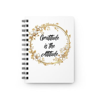 Gratitude Is the Attitude Spiral Bound Journal | Floral Gold Wreath | 150 Lined Pages | Glossy Durable Cover