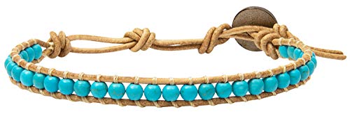 Infinityee888 Leather Bracelet Light Brown Wrap Beads Natural Stone Adjustable for Men Women Teen Yoga Handmade Bohemian Gypsy Boho - color: Blue