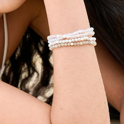 Farfume Tiny Bead Bracelets for Women, Handmade Natural Stone 4mm Beads 925 Sterling Silver Dainty Stretch Bracelets, Chakra Crystal Gemstone Jewelry Gifts - color: Clear Quartz (Stone of Manifestation), size: Medium 7.3-7.5 inch