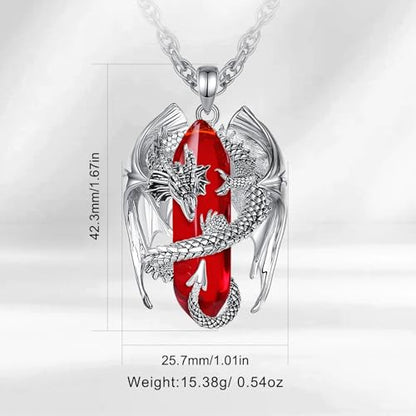 INFUSEU Unique Dragon Necklaces with Healing Crystal Stone for Men Women, Personalized Spiritual Gifts, 24 Inch Chain - color: Red