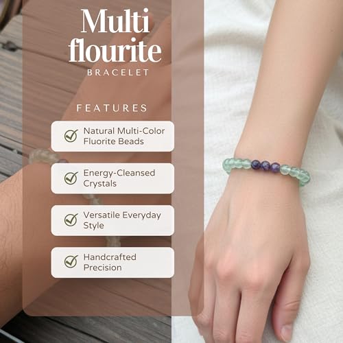 The Alchemist's Arcanum Adjustable Beaded Wrist Accessory for Men and Women, Stretch Fit Stone Bead Jewelry for Daily Wear and Gifting - color: Multi Flourite