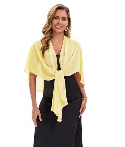 Baoqiya Chiffon Shawl Evening Scarf Shawls and Wraps for Women Wedding Party Bridal Scarves Cover Ups - color: Yellow