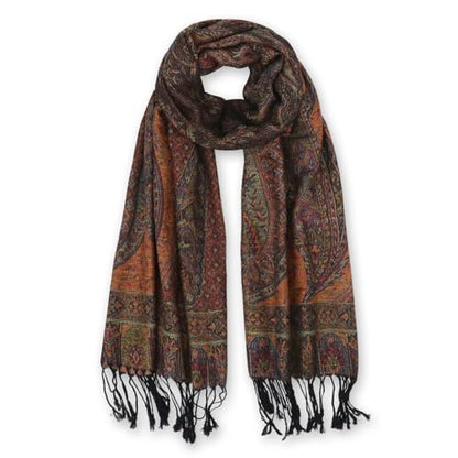 Ciormis Two Tone Silky Paisley Pashmina Shawl Scarf,Soft Women's Rave Jacquard Pashminas Wrap Scarves - color: Style5-black Plum Paisley