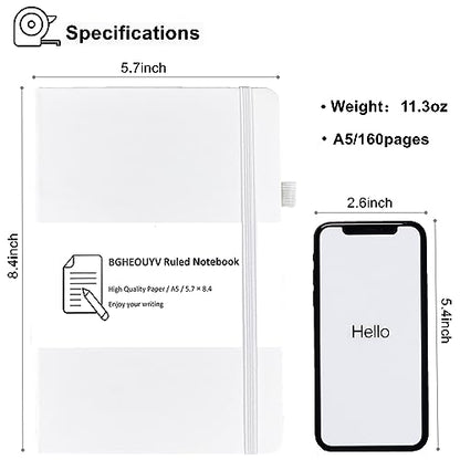 Notebook Journal, College Ruled Notebook Lined A5 160 Pages,Hard Cover Journals for Writing, Notebooks for Work Office School Women Men,5.7 inches x 8.4 inches(White) - color: White
