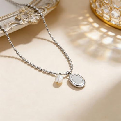 Worry Stone Necklace For Women Gold Silver Thumb Pearl Pendant Fidget Anxiety Relief Statement Jewelry Dainty Simple Meditation Relaxation Stress Relief Gifts - color: A2:silver