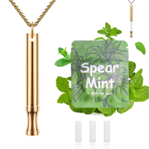 LAMKHOO Breathing Necklace to Quit Smoking and Vaping with Refillable Mint Pods Stop Smoking Aids Fidget Necklace Smokeless Inhaler for Adults - color: Gold