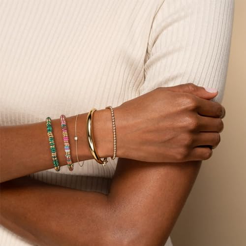 Beaded Bracelet for Women and Girl, Colorful Beach Boho Gems Bracelet 14K Gold Plated Stackable Handmade Bohemian Multicolor Natural Stone Bracelet - color: Malachite
