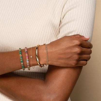 Beaded Bracelet for Women and Girl, Colorful Beach Boho Gems Bracelet 14K Gold Plated Stackable Handmade Bohemian Multicolor Natural Stone Bracelet - color: Malachite
